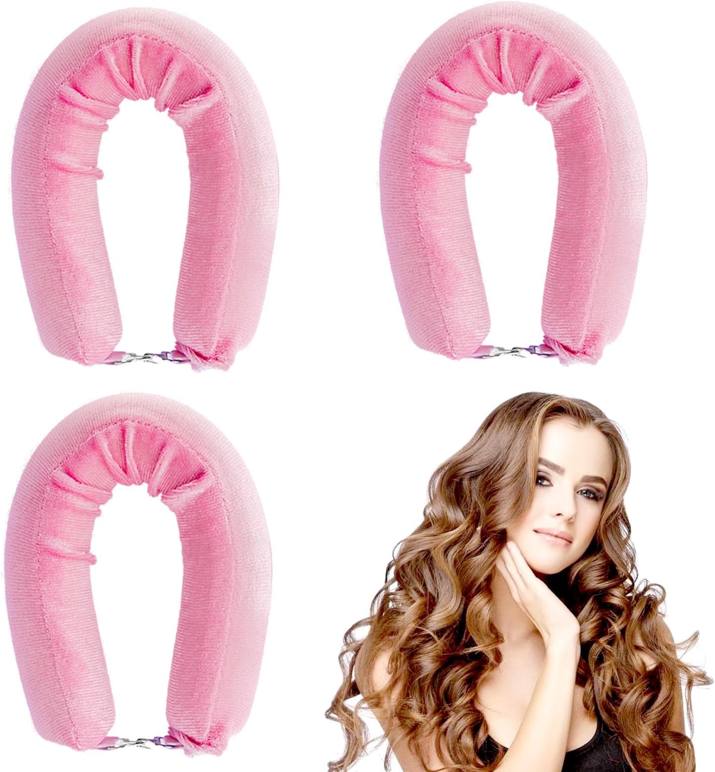 3 Pcs Heatless Blowout Rods, Heatless Curls, Heatless Curling Rod, Overnight Blowout Rods, Blow out Rods - No Heat Curls to Sleep for Curl Rods, Women Long Hair Styling Tools for All Hair, Pink