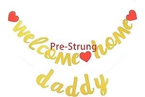 Welcome Home Daddy Banner Pre-Strung Rose Gold Glittery Party Decorations