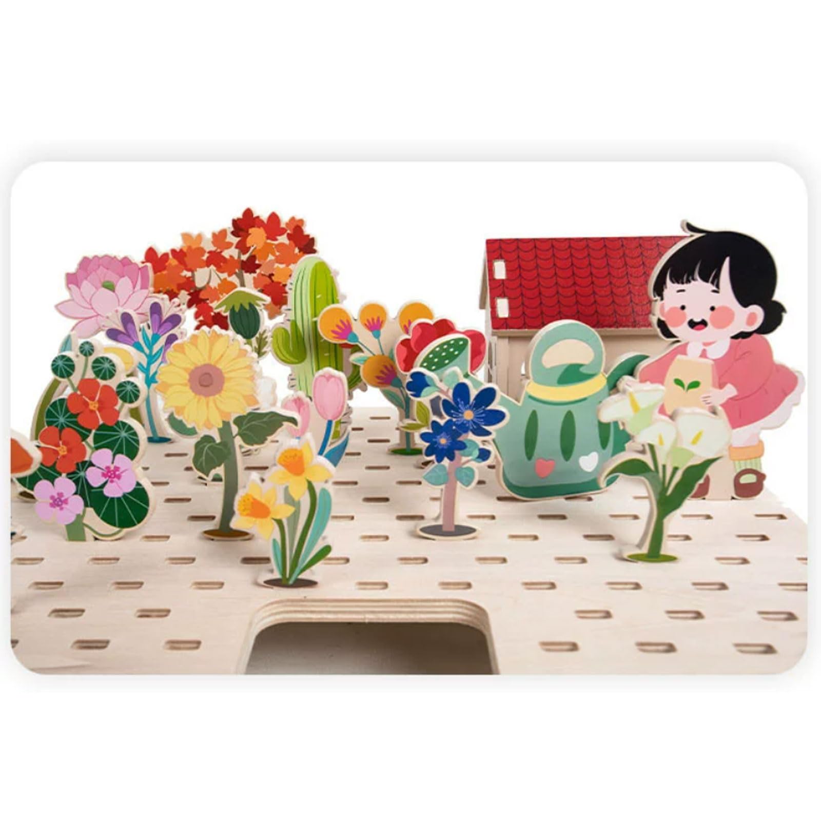 Kit di Puzzle 3D in Legno Fai-da-Te Cortile Montessori | Gioiello di Osservazione della Crescita delle Piante per Bambini, Set di Gioco Creativo Costruisci il Tuo Giardino