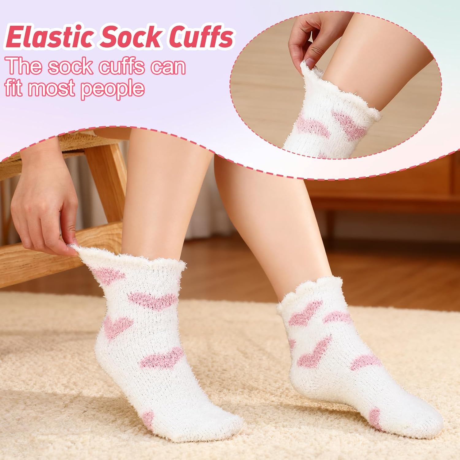 8 Pairs Heart Fuzzy Socks for Women Cute Cozy Warm Slipper Socks Fluffy Home Sleeping Sock for Heart Gift - Image 7