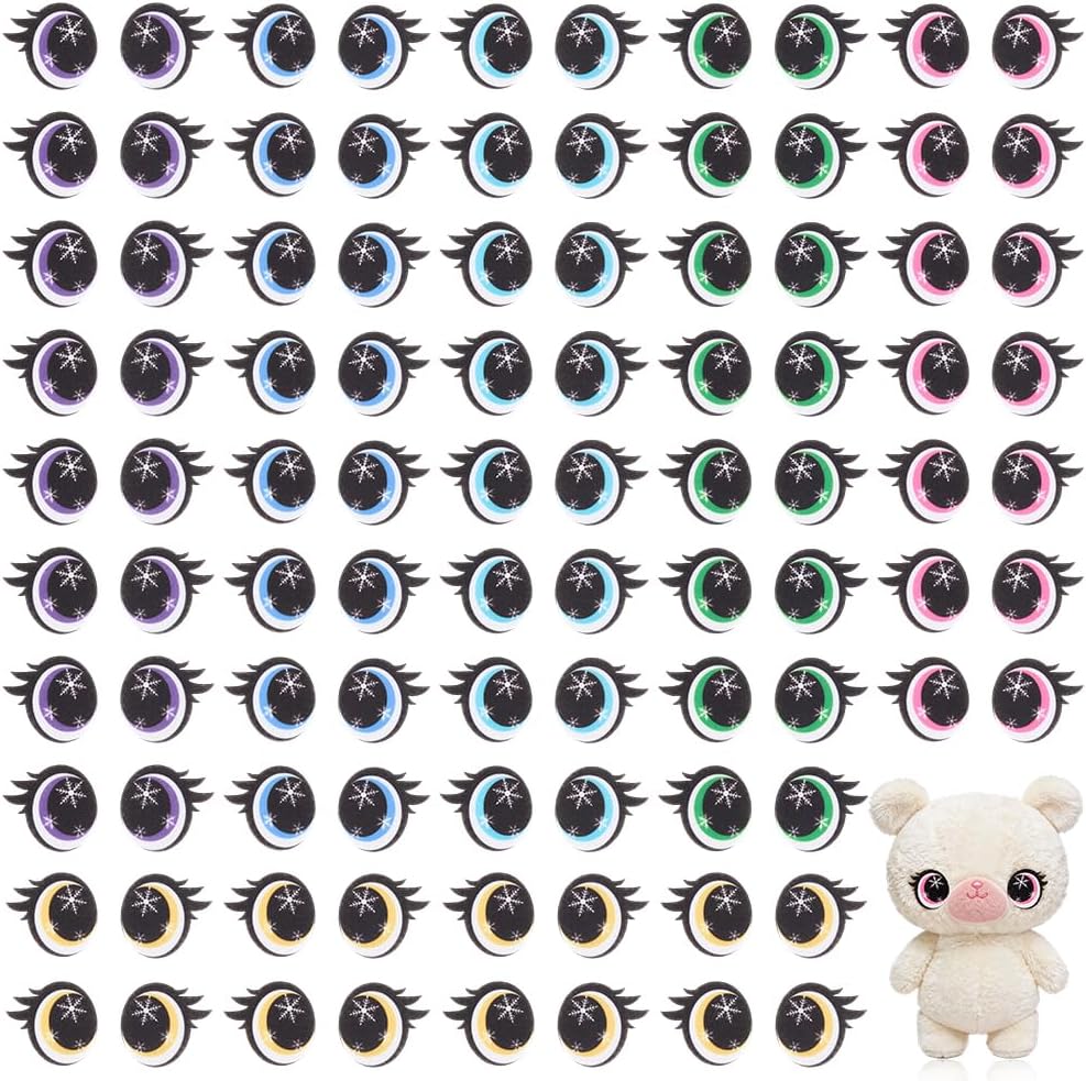 PH PandaHall 48 Pairs Felt Eyes 6 Colors Kawaii Amigurumi Craft Eye 1.42" Plush Animals Eyes Patches Snowflake Crochet Eye with Lashes for Puppet Stuffed Animals Sewing DIY Crafts Decor Accessories