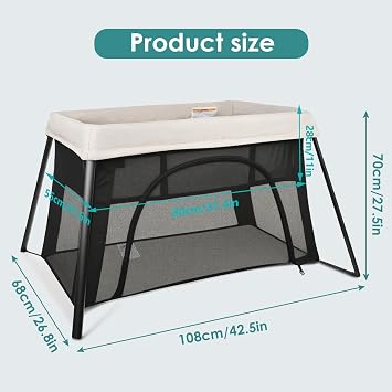 Travel Pack and Play with Bassinet, Compact Lightweight Baby Playard | Portable Baby Playpen for babies and toddlers, Easy Setup, with Carry Bag, Breathable Mesh, Beige