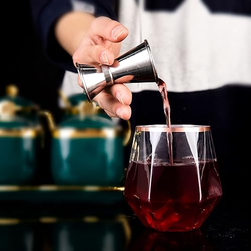 Miniatura 8 de LUODA Paquete de 32 copas de vino con diamantes de oro rosa, copa de vino con borde de oro rosa de 12 onzas, vasos de whisky desechables de plástico