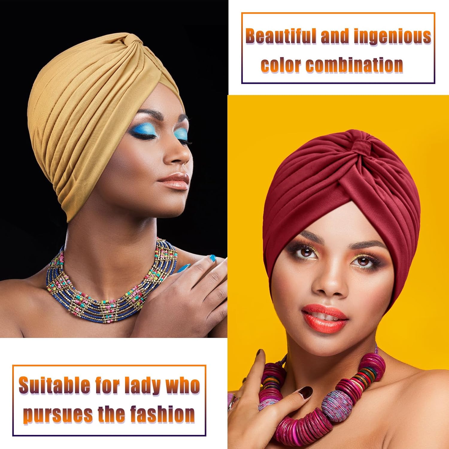 Syhood 4 Pieces Turbans for Women Head Wraps for Women Beanie Headwraps,4 Colors - Image 2