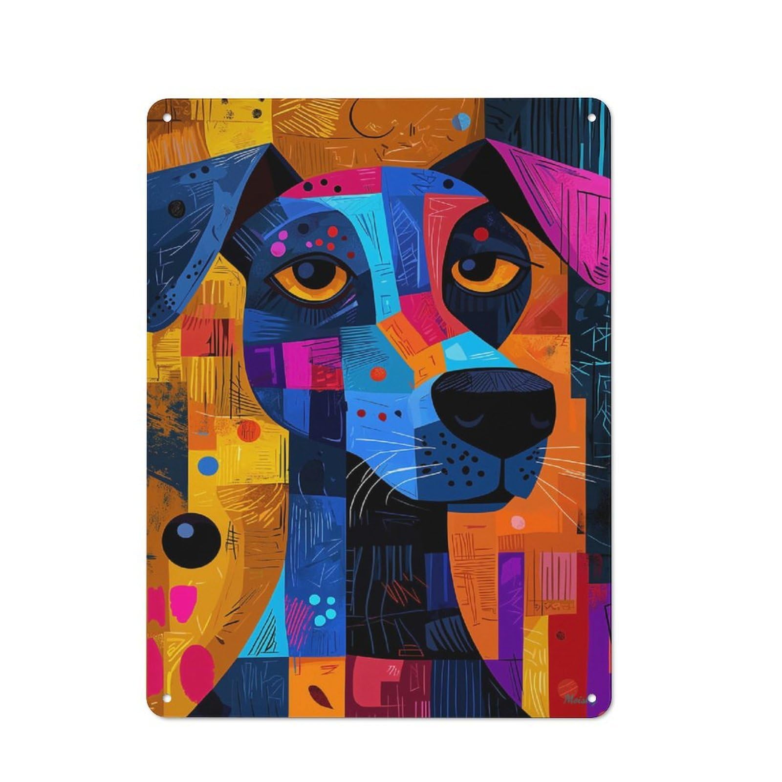 Junmoney Expressionist Geometry Dog – Vibrant Abstract Canine Art Printed Metal Sign 40X30cm For Guest Room Or Hallway, Suited To Home Decor Collectors