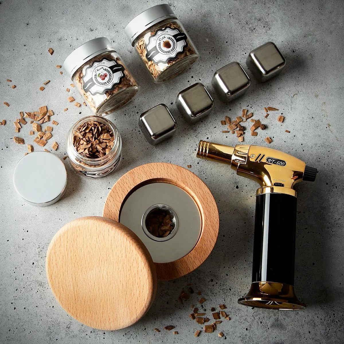 DIY Whiskey Smoker Kit with Torch, 24pc. - Cocktail Infusion Kit, Mixology Set for Vodka, Gin, & Whiskey Lovers