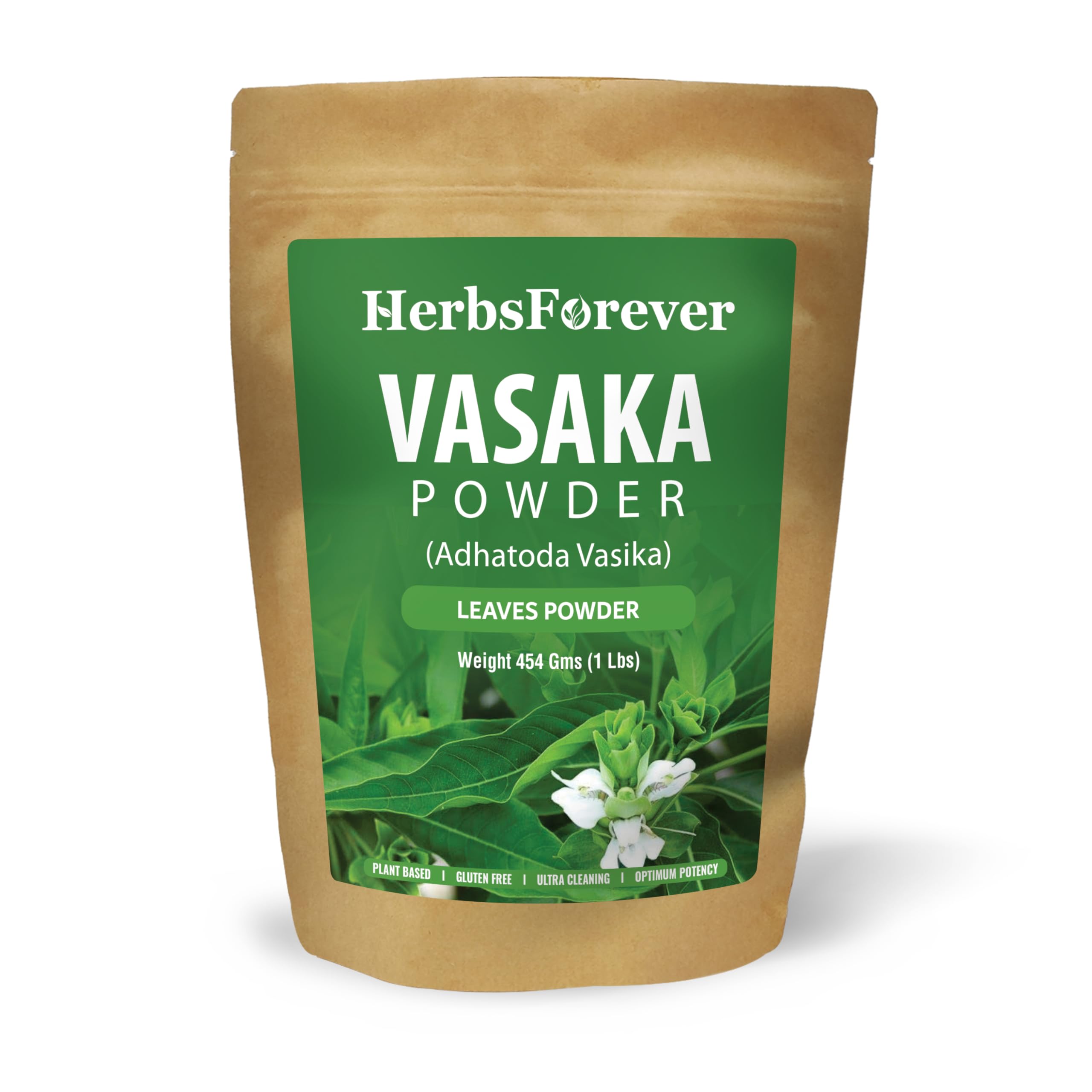 HerbsForever Vasaka(Adhatoda vasica) Leaves Powder-Supports Healthy Lungs, Clear Breathing, Immune, Respiration | Wild Harvested,Non GMO, Ayurvedic- 2X Potency |Ultra Clean,Steam Sterilized|16oz-1LBS