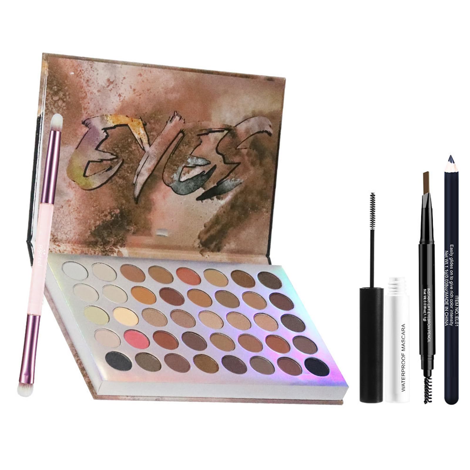 Eye Makeup Kit with 40-Color Eyeshadow Palette, Eyeliner Pencil, Eyebrow Pencil, Waterproof Mascara & Dual-Ended Eyeshadow Brush - Versatile Eye Shadow Set for Daily & Party Looks, Easy to Blend & Lon