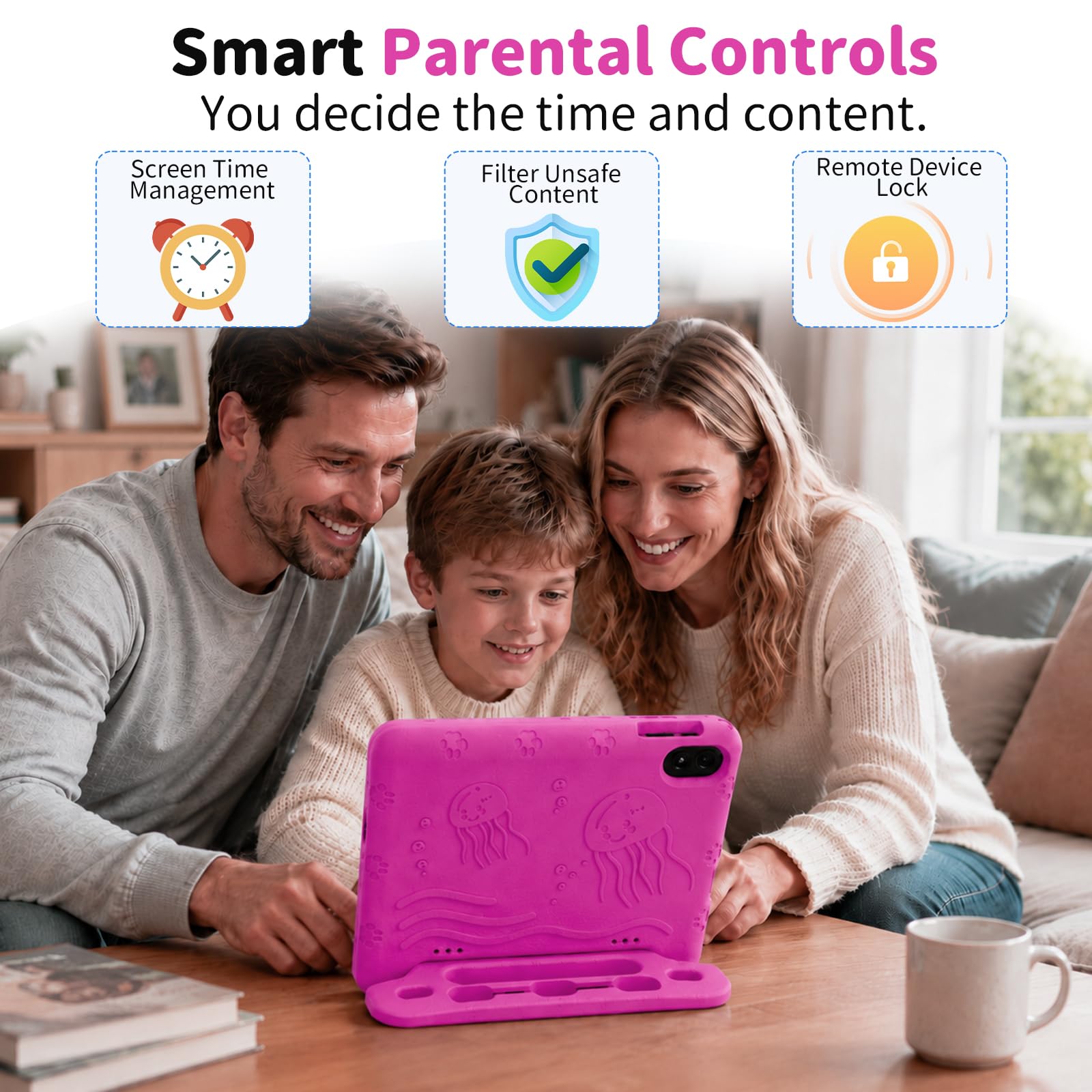 Tablet Android 14 per bambini, tablet da 10,1 pollici aggiornati 2025 con processore Octa-core, batteria da 6000 mAh, spazio per bambini, controllo parentale, app per bambini precaricate, doppio WiFi