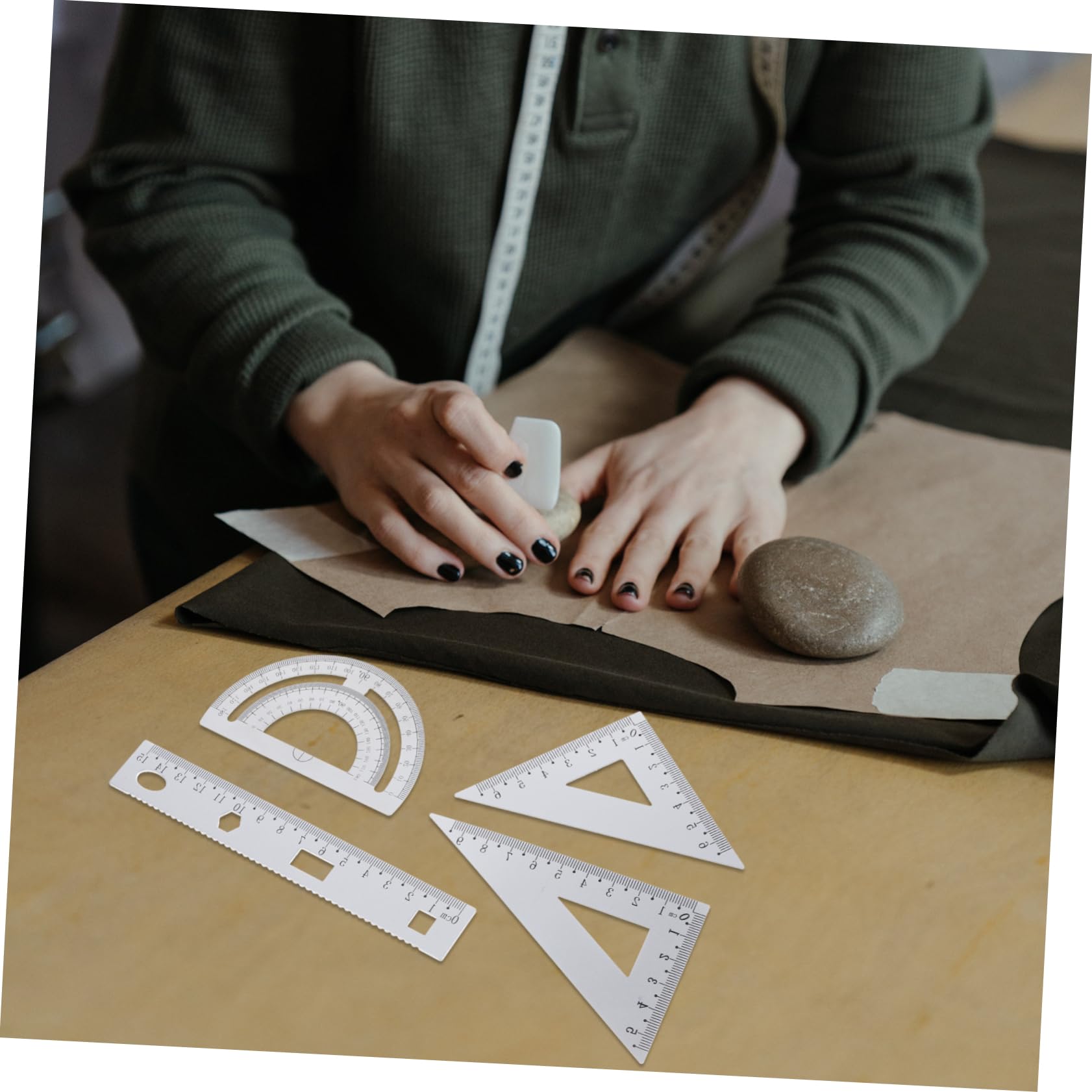 Operitacx Juego De Reglas Metálicas 4 Piezas Juego De Papelería Para Estudiantes Placa Triangular Transportador Portátil Para Oficina y Escuela
