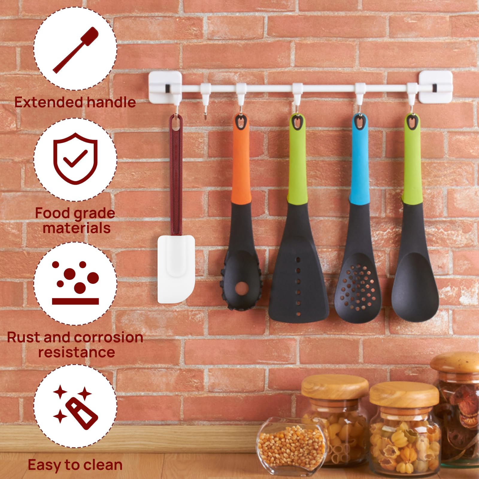 9 spatole in silicone, 25,4 cm, antiaderenti, in silicone, resistenti al calore, con manico lungo, spatole flessibili da cucina per cucinare, miscelare, lavabili in lavastoviglie