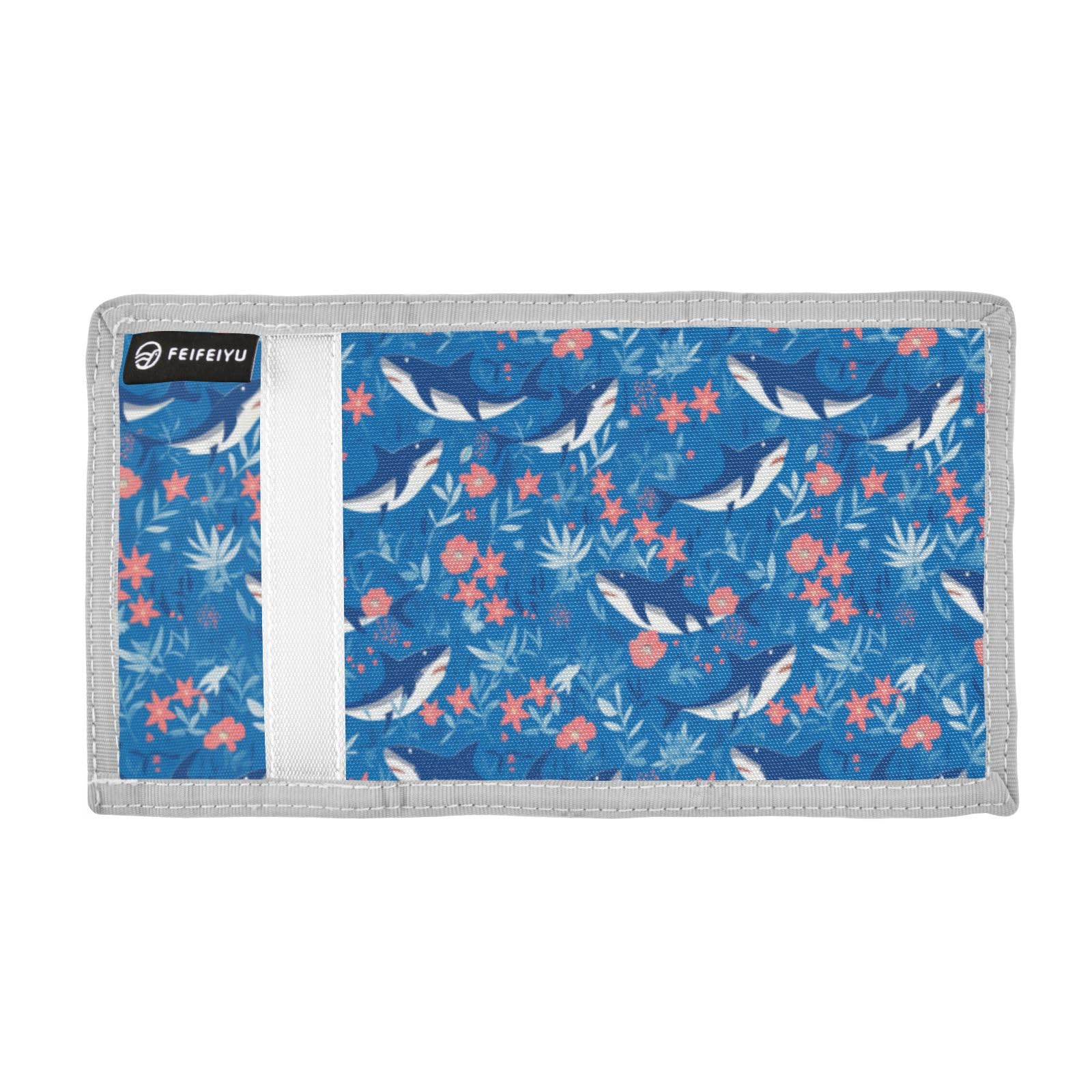 Wusikd Shark Kids Wallet for Boys Girls Floral Toddler Trifold Wallet Novelty Wallet for Teens Women Men