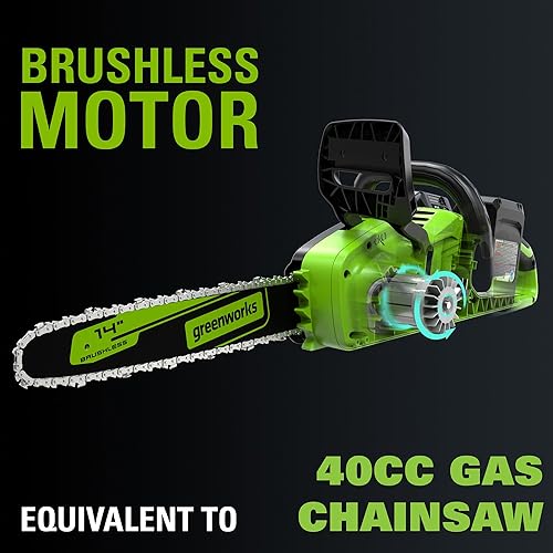 Miniatura 5 de Greenworks Motosierra inalámbrica sin escobillas de 48 V y 14 pulgadas, (2) baterías USB de 4.0 Ah (concentrador USB) y cargador rápido de doble