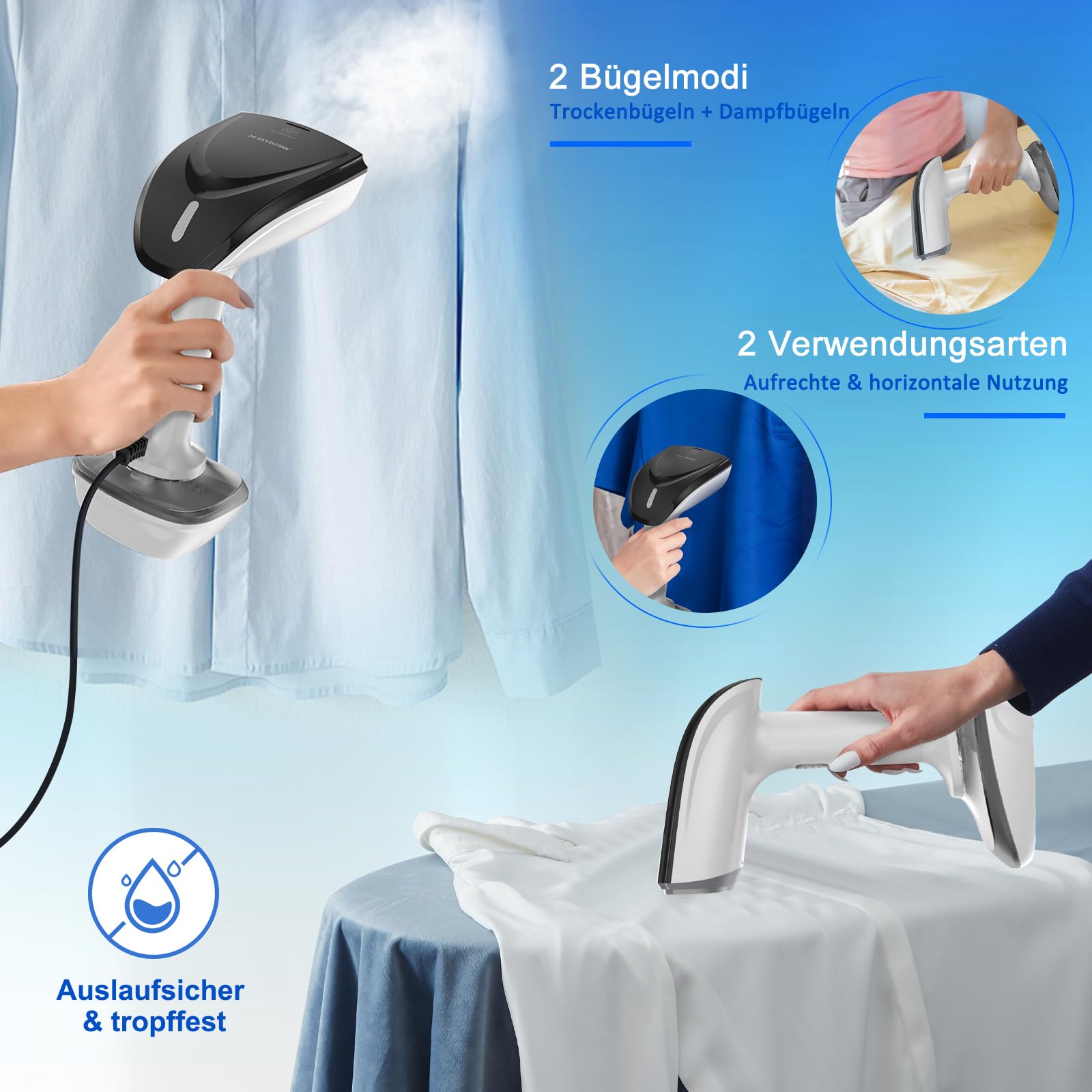 NTAYDZSW Steamer Dampfglätter für Kleidung, 1800W Handheld Dampfbügeleisen mit 300ml Wassertank, 20s Schnelles Aufheizen, Auto-Abschaltung, Tragbarer Reisebügeleisen für Zuhause und Reise