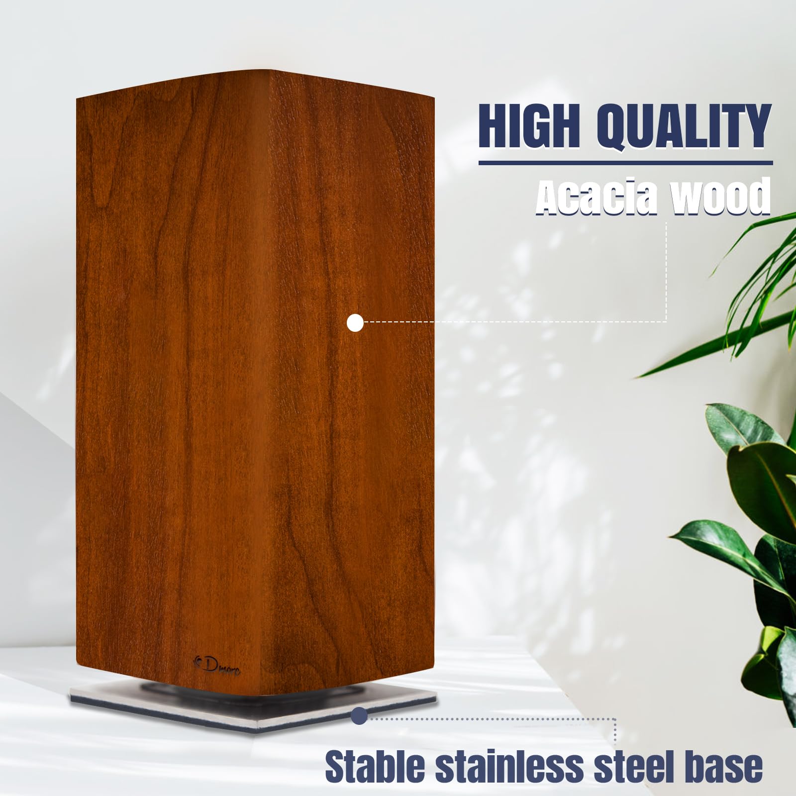 Dmore 360?? rotatable magnetic knife block without knives-magnetic knife holder stand made of fine acacia wood, Extra Large capacity magnet knife storage for knives and utensils for kitchen counter top