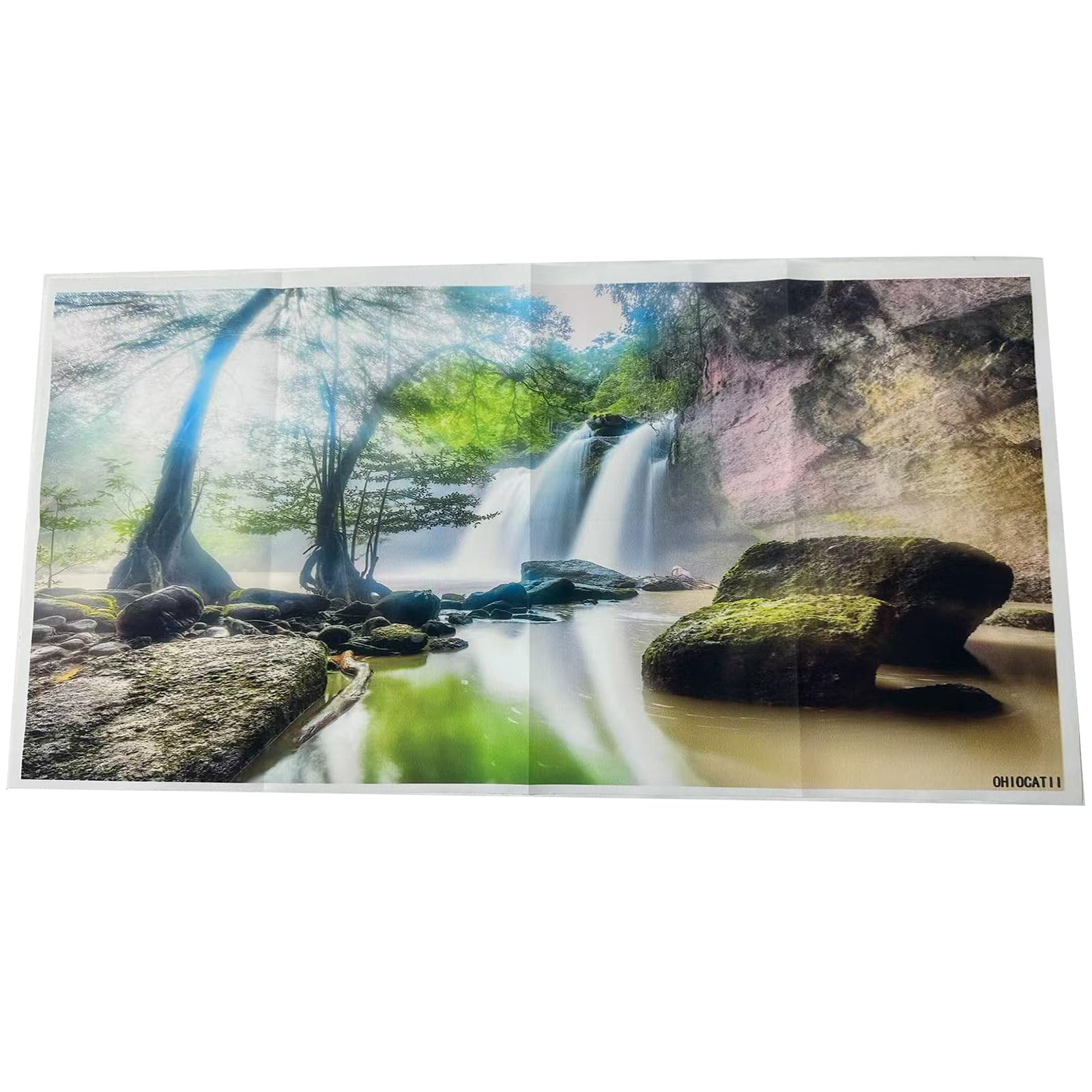 Waterfall Aquarium Background Jungle Rainforest Natural Landscape Terrarium Background Jungle Style Tranquil Stream Fish Tank Background Fall Forest Sunbeams Reptile Background 24x12in