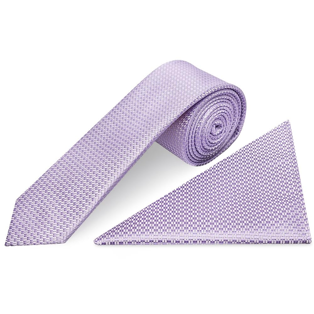 Ties R Us Men's Lilac Textured Skinny Tie And Pocket Square Set