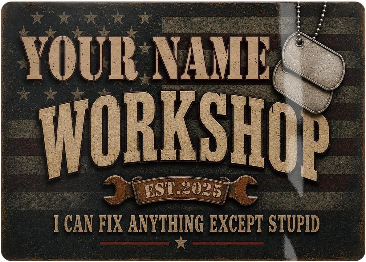 Personalized Man Workshop Metal Sign, Veteran Garage Decor