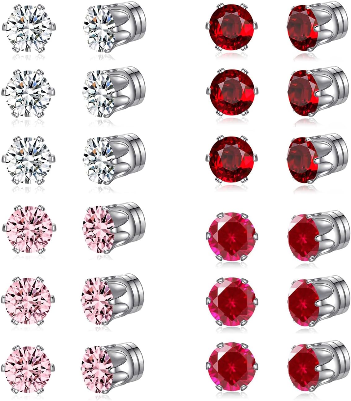 Spiritlele 12 Pairs Colors Cubic Zirconia Magnetic Earrings Set Clip on Non Piercing Earrings Unisex