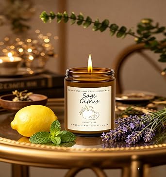 Scented Candle Gift Set, 4 Pack 25oz Soy Wax Candles, Long Lasting Aromatherapy Candles for Home Fragrance, Ideal Gift for Women and Men Eucalyptus Mint, Lemon Lavender, Musk Vetiver, Sage Citrus