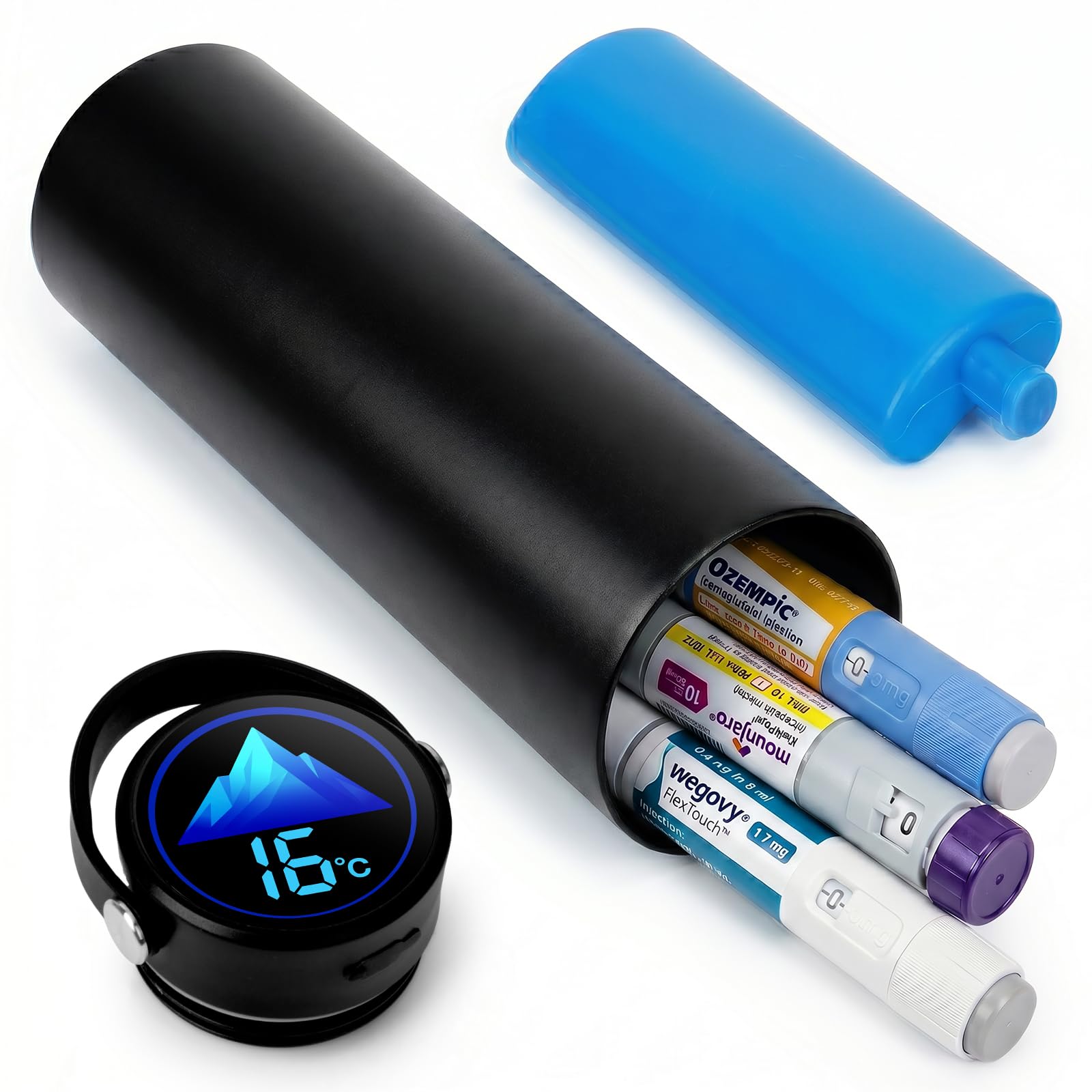 SUNMON Glacière Electrique pour Insuline avec Affichage de Température | Pochette Insuline Isotherme avec Sac de Glace, Glacière Insuline Voyage, Trousse Isotherme pour Stylos à Insuline et GLP‑1