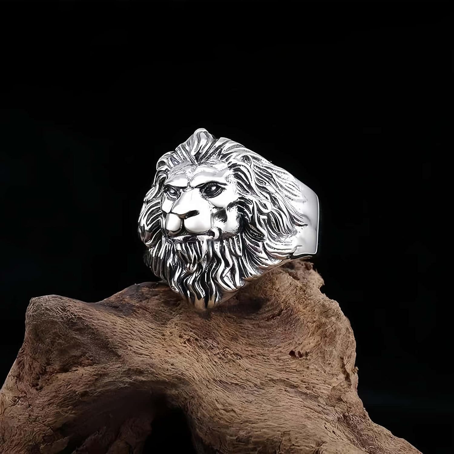 Thai Silver Gothic Lion Head Rings For Men Women,Adjustable Vintage Bronze Lion animal Open Biker Band Ring For Men,Women Punk Motorcycle Knuckle Ring Jewelry