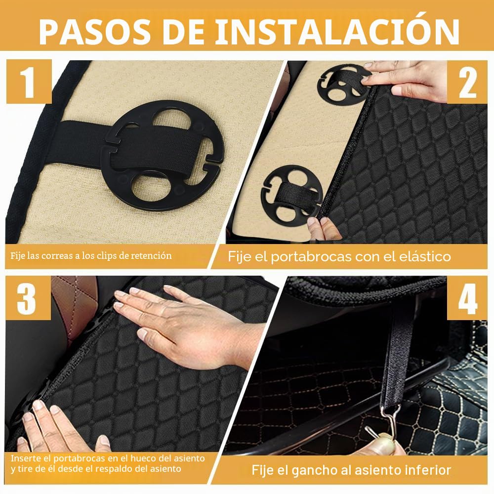 Kleemeiero 2 PCS Cojines para Coche Asientos Delanteros 60x48cm, Funda Asiento Delantero Universal Negro, Cojín para Asiento Conductor Antideslizante con 4 Portabrocas y 2 Gancho para Coche y SUV