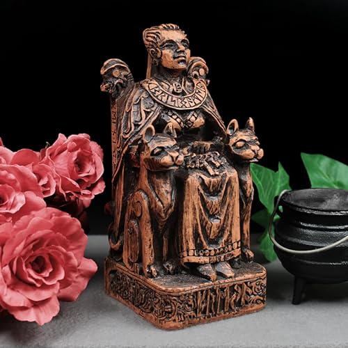 Miniatura 3 de Dryad Design Estatua de Freya Diosa nórdica del amor, guerra, magia y gatos, 7 3/4 pulgadas, decoración pagana vikinga para el hogar (acabado de