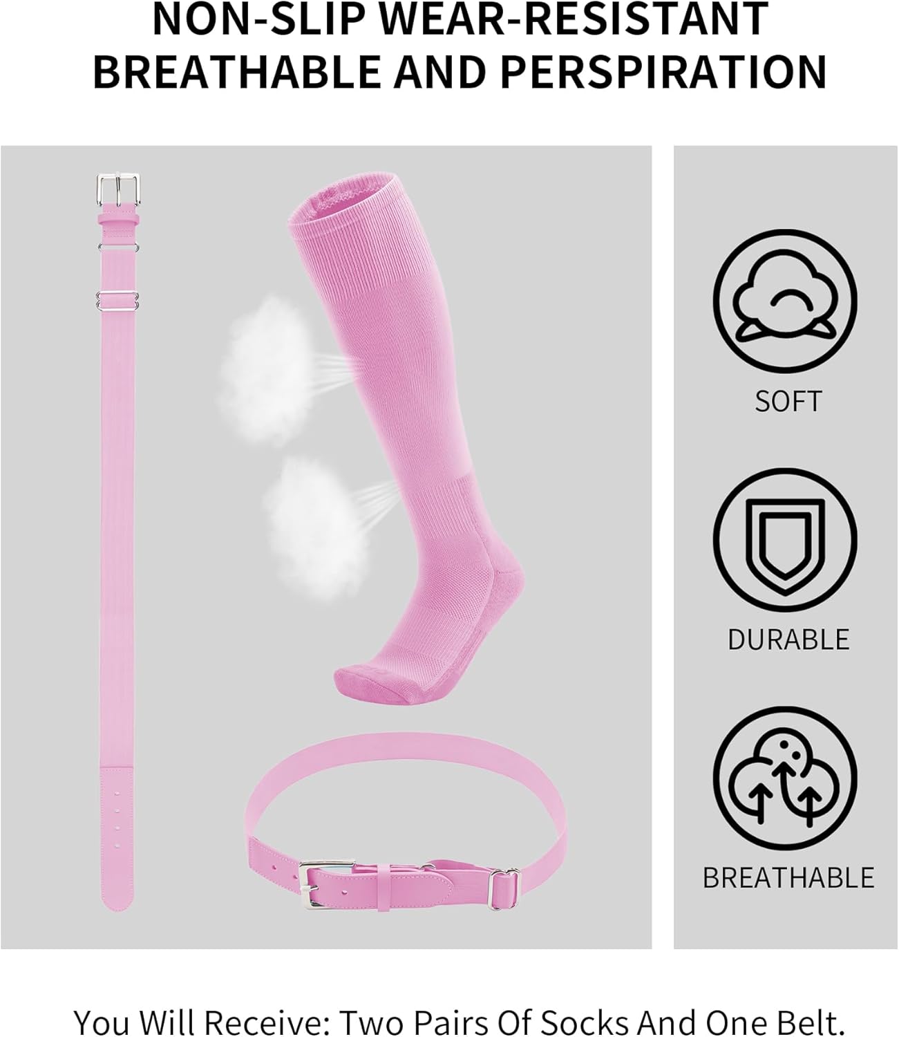 QBK Toddler Baseball Socks And Belt Youth Softball Tee Ball Combo Set for Boy Girl (2 Pairs of Socks & 1 Belt) - Image 2