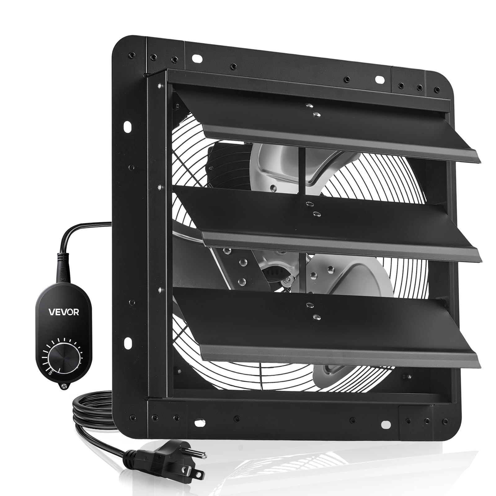 Photo 1 of VEVOR 14'' Exhaust Fan, Wall Mounted Attic Fan with Variable Speed controller, 1400 CFM, Automatic Shutter, Ventilation and Cooling, Black