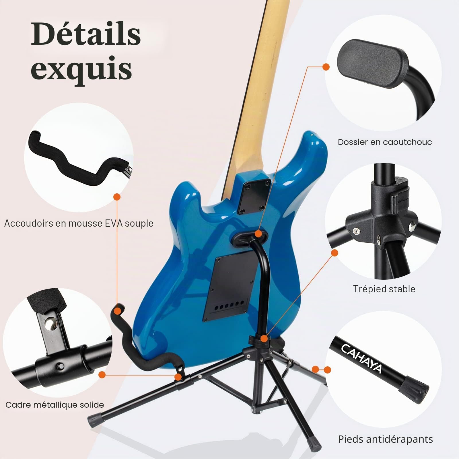 CAHAYA Support de guitare Trépied universel pliable en métal pour guitares acoustiques électriques Ukulélé Violon Banjo Mandoline