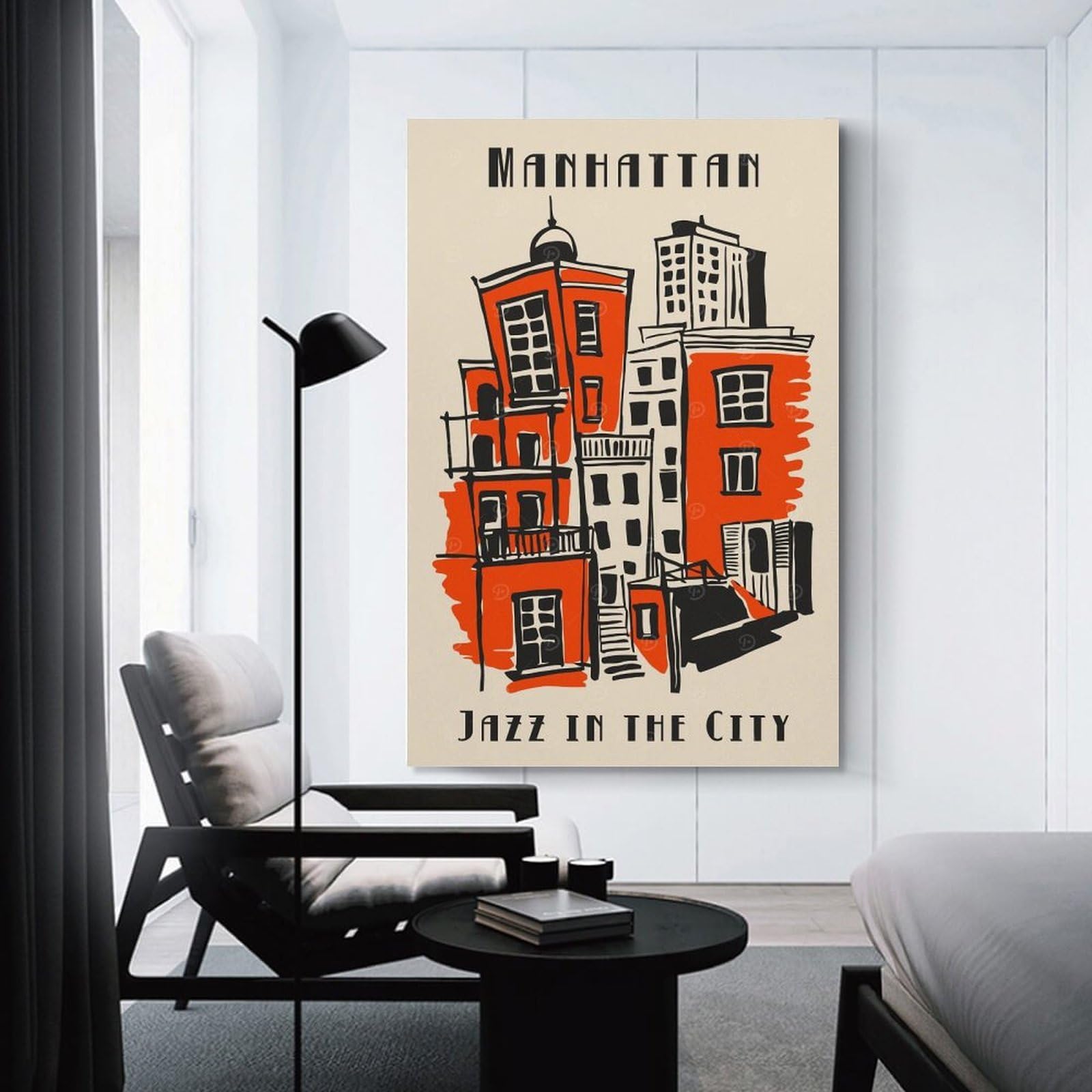 Junmoney Canvas Art Print Manhattan Jazz Cityscape Art Print, 20x30inch(50x75cm), for Gallery Wall Layouts in Home Or Office, A Versatile Canvas Print for Layering
