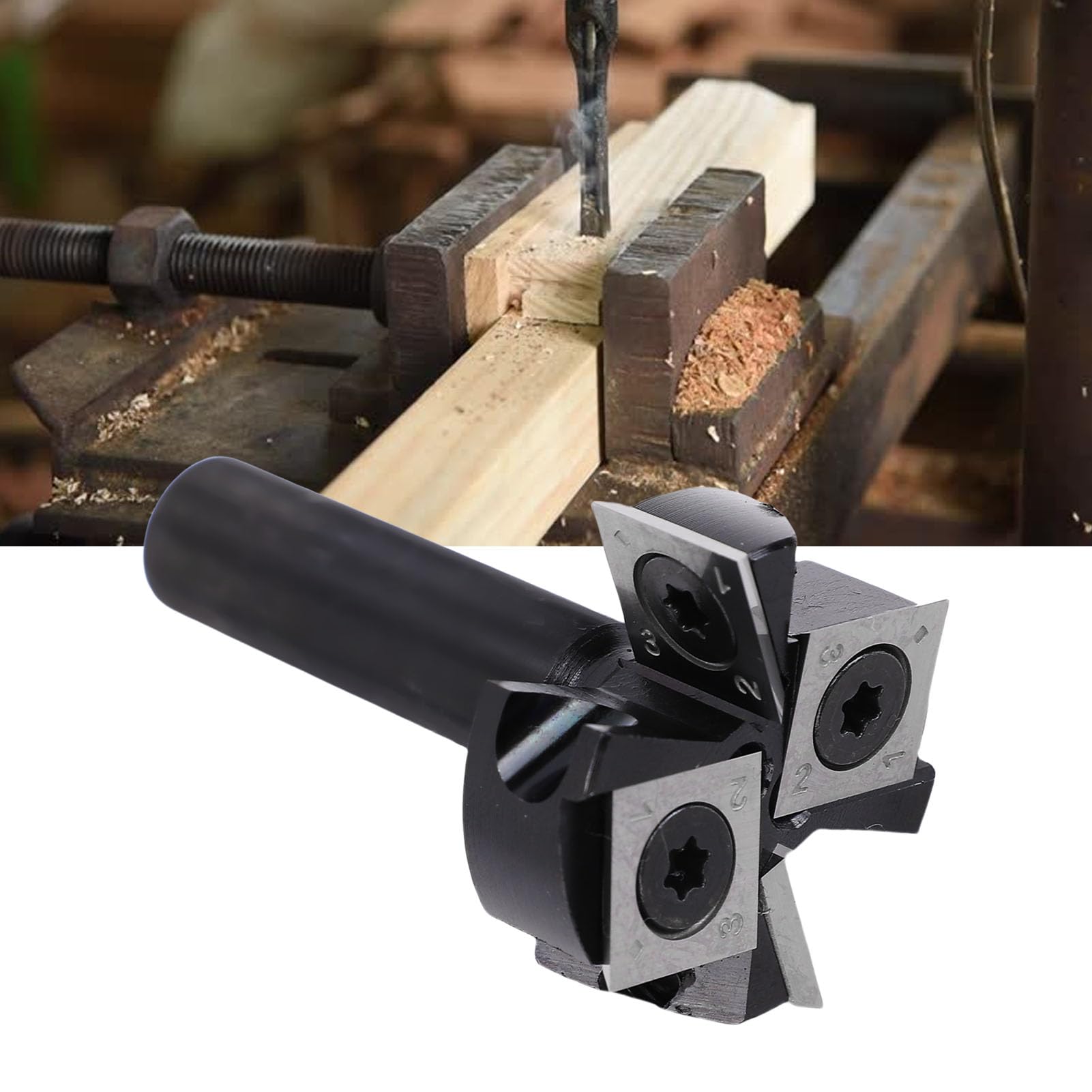 Walfront Punta per Fresa per Superficie Spoilboard Punta per Appiattimento Lastra Gambo Tondo da 1/2 Pollice Diametro Foro per Scanalatura da 1-1/2 Pollice con Inserto in Carburo su