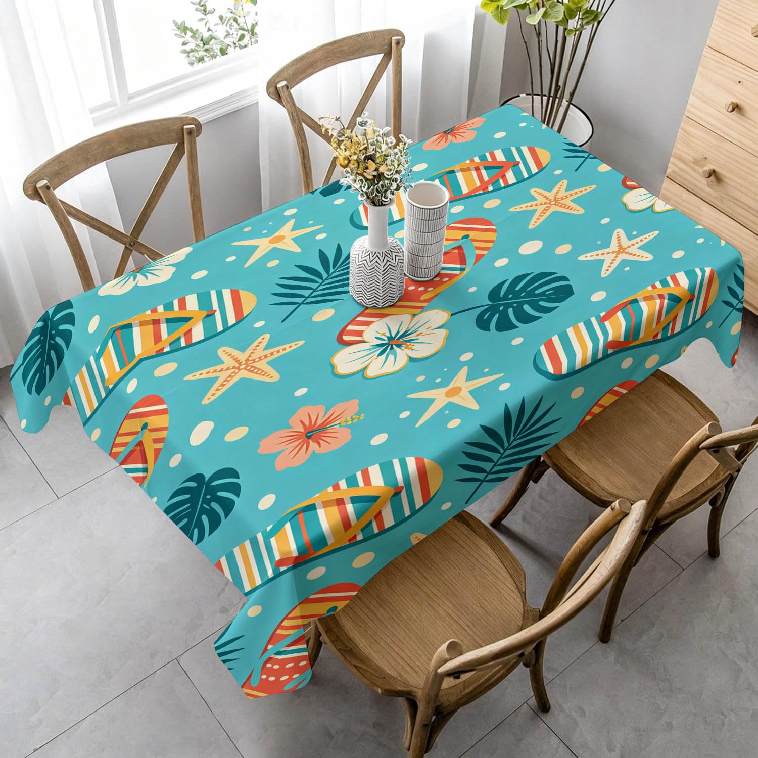 Nappe de Table Rectangulaire 160x240 cm, Motif Chaussures de Plage