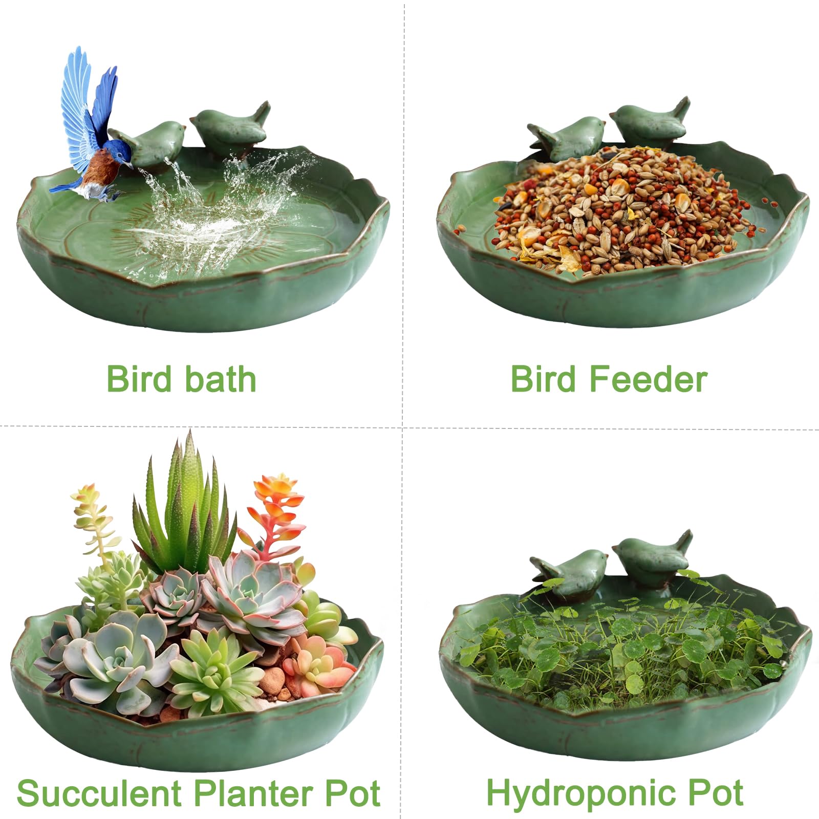 24 cm große Keramik-Vogeltränke oder Vogelfutterstation für Außenbereich, Boden, Deck, Balkon, Garten und Terrasse