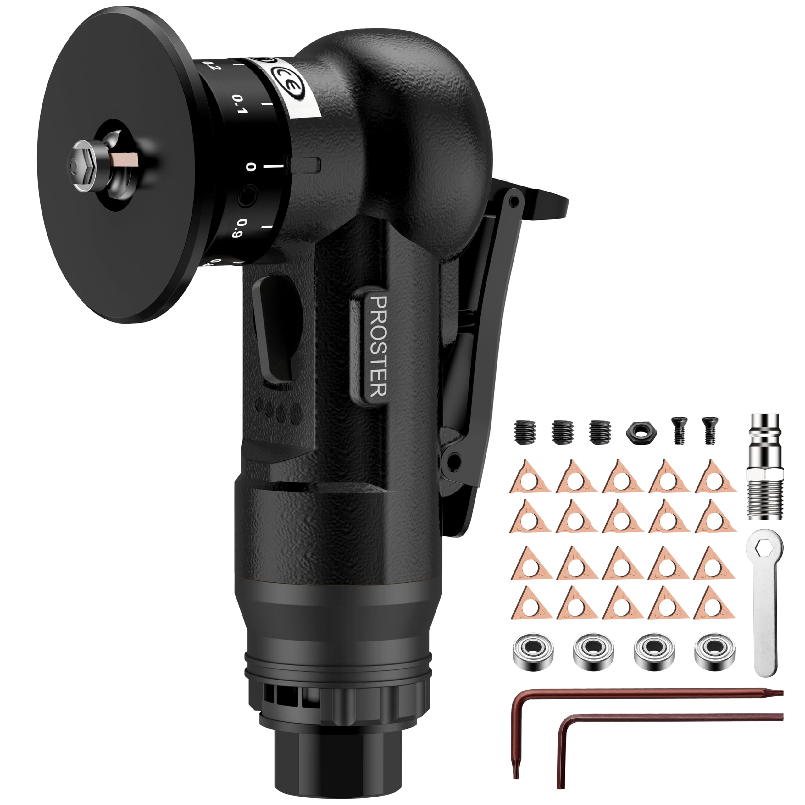 Proster Máquina Biseladora 30000 RPM Biseladora Neumática con 22 Cuchillas(10Tipo R+12Tipo C) y 4 Velocidades Ajustables Kit de Herramienta de Biselado Neumático para Metalurgia Soldadura DIY