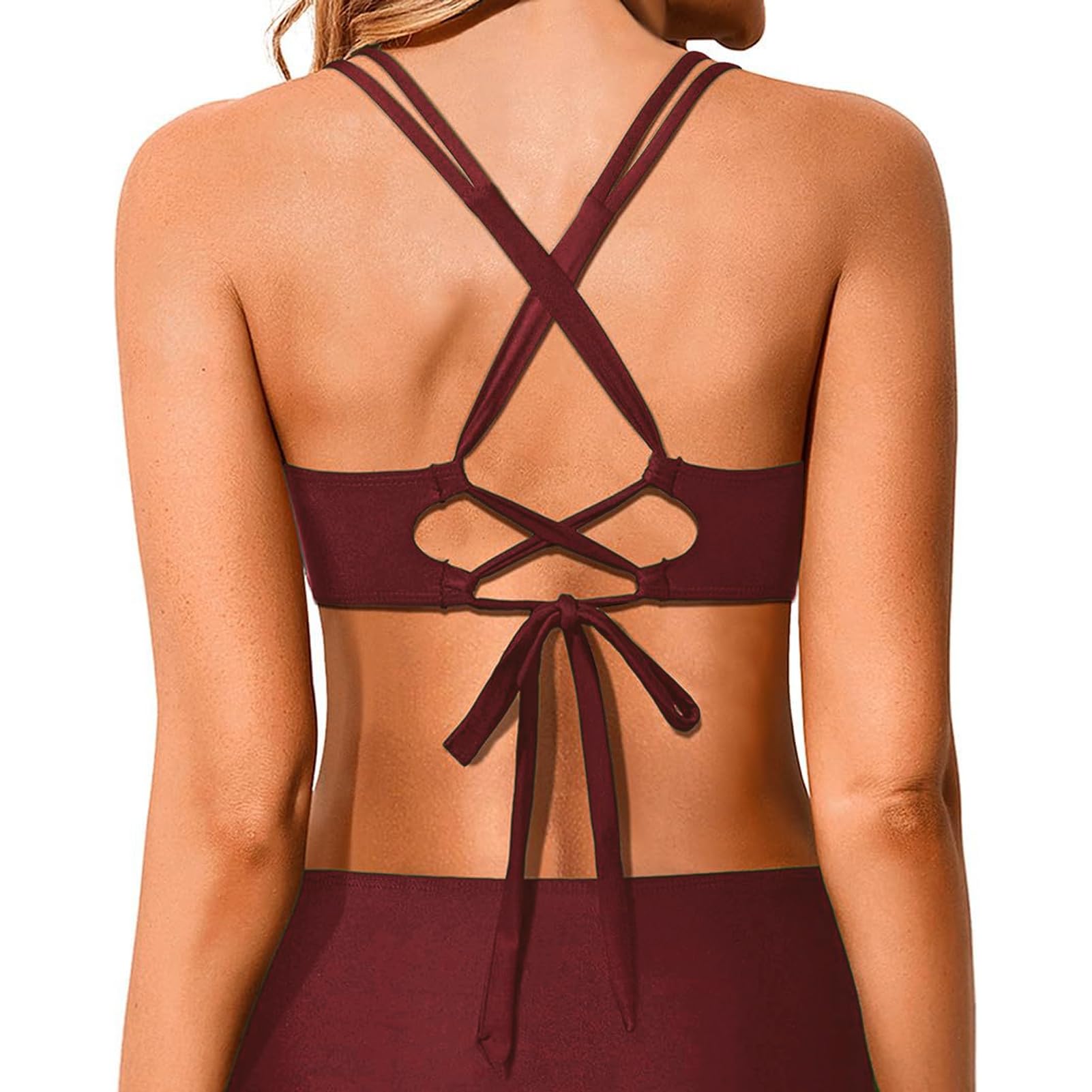 Rayson Haut de Maillot de Bain Femme Push up Simple Rembourré Top Bikini à Lacets Souples Couleur Unie