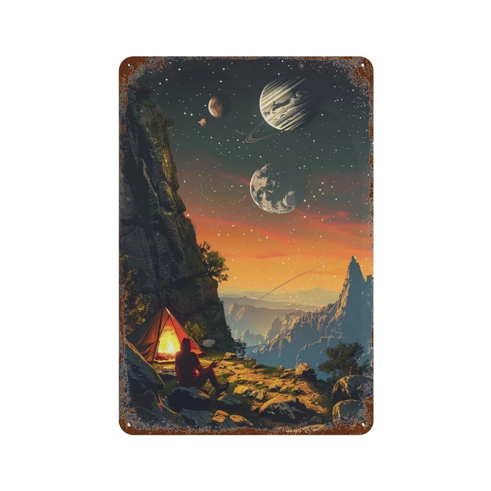 WUJHGRSG Mosaic Starlit Planet Campfire 01 Wall Art Retro Iron Vintage Metal Tin Sign Poster Modern Decor for Home Cofffee Club Bar Shop Style 30x20cm