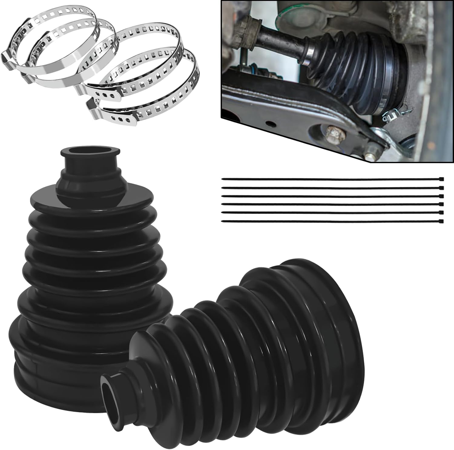 CV Boot Repair Kit, Split CV Axle Front Waterproof & Dustproof Rack and Pinion Boot Set for Protect Axle with Stainless Steel Clamps, Universal Constant Velocity Boot Set Fits for Most Cars 2PCS