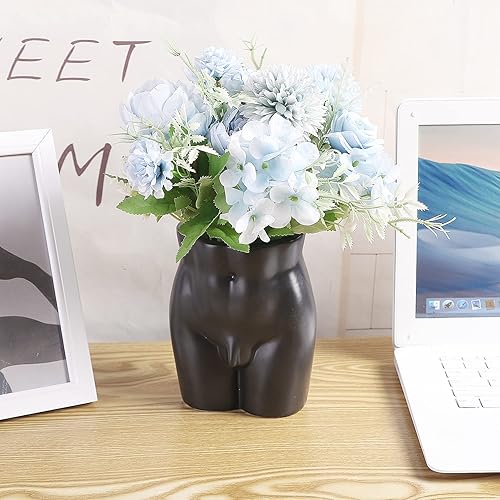 Miniatura 3 de Jarrón de cerámica para flores  Jarrón de cerámica con forma masculina para decoración del hogar, 6 pulgadas, negro mate