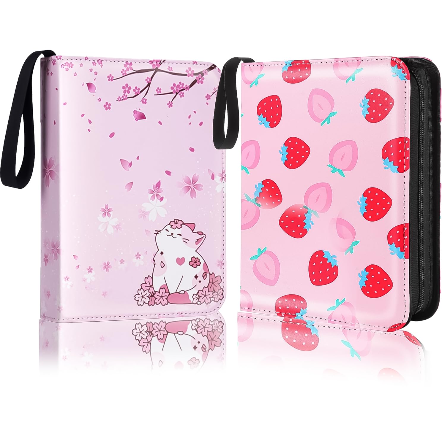 2 Card Binder For Girls,4-Pocket Trading Card Binder Holds 400 Cards, Cute Collectible Card Folder Holder For Tcg/Sport Cards, Portable Card Collector Case With Wrist Strap Pink