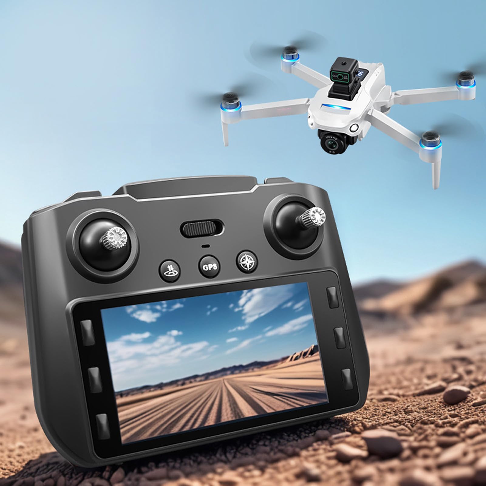 Drony z podwójną kamerą dla Dorosłych, Dron z Wyświetlaniem na Ekranie LCD Pilote App Pilot, Wi -Fi 5G RC Quadcopter dla Początkujących, Inteligentne Unikanie Przeszkód (2 baterie)