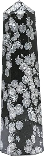 Torres de cristal de obsidiana de copo de nieve  Obelisco de punto de cristal curativo natural para curación de Reiki y cuadrícula de cristal (2 a 3