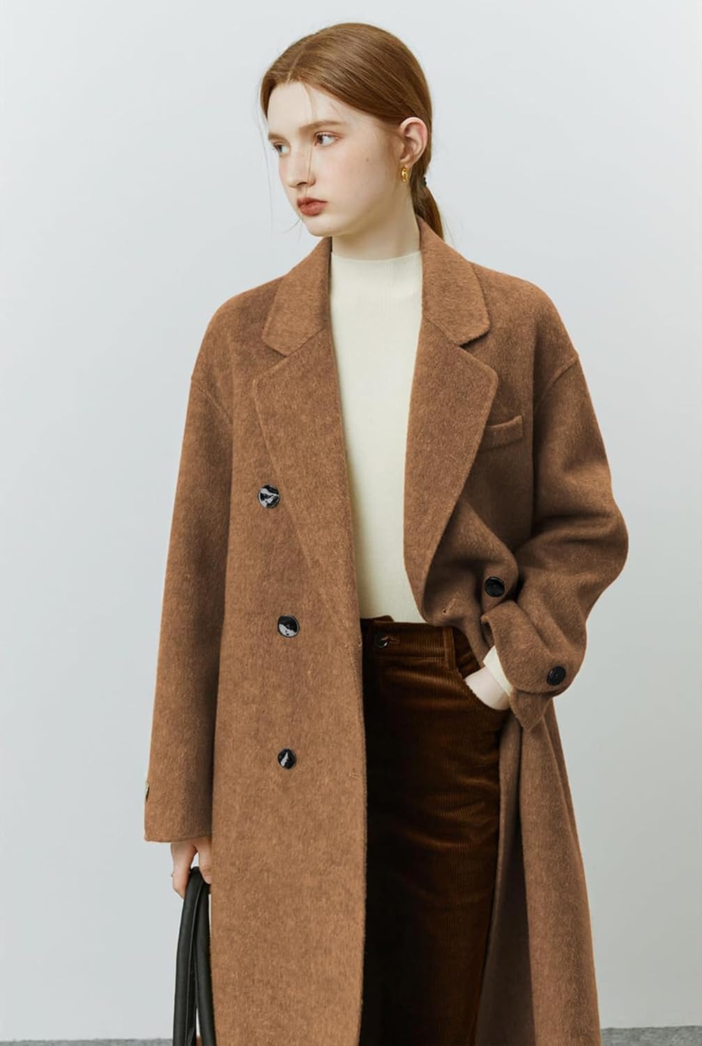 Peaceglad Womens Pea Coats Fall Long Trench Coat Double Breasted Button Down Lapel Belted Peacoat - Image 3