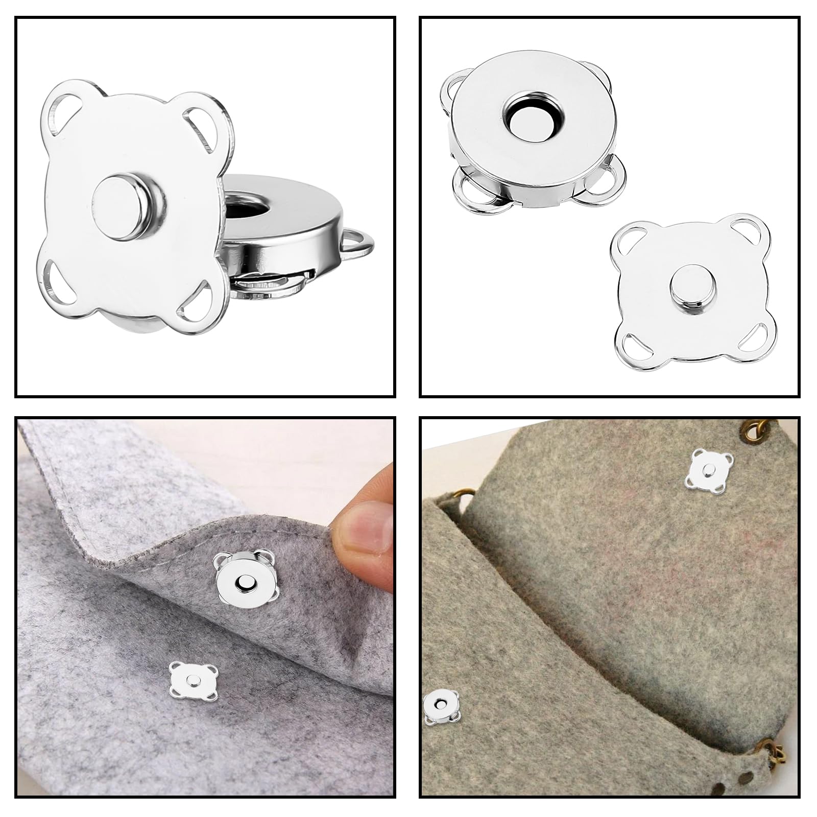 COMNICO Set Di 12 Bottoni Magnetici Da Cucire 14 Mm - Chiusure Automatiche Argento Per Portafogli, Borse, Pelle, Vestiti