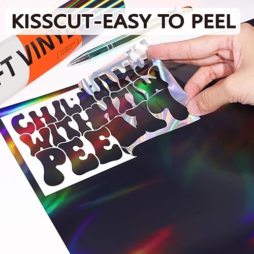 Miniatura 4 de WRAPXPERT Rollo de vinilo holográfico negro, vinilo holográfico permanente, vinilo negro brillante, 12 x 5 pies, vinilo holográfico negro cromado,