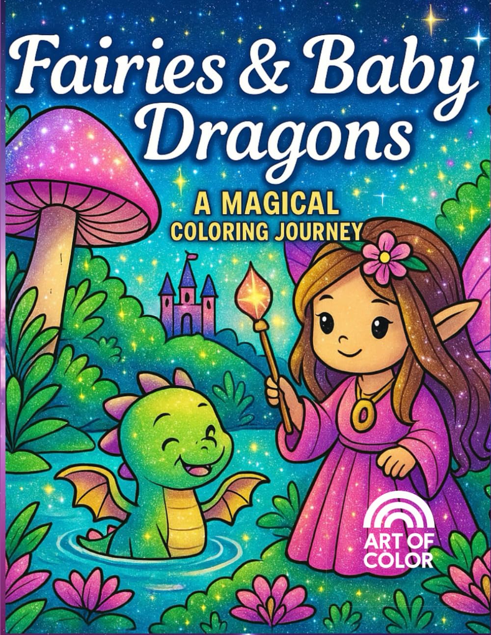 Enchanted Fairy and Dragon Coloring Book: Magical Fantasy Coloring Pages with Cute Fairies, Dragons, Castles and Whimsical Scenes