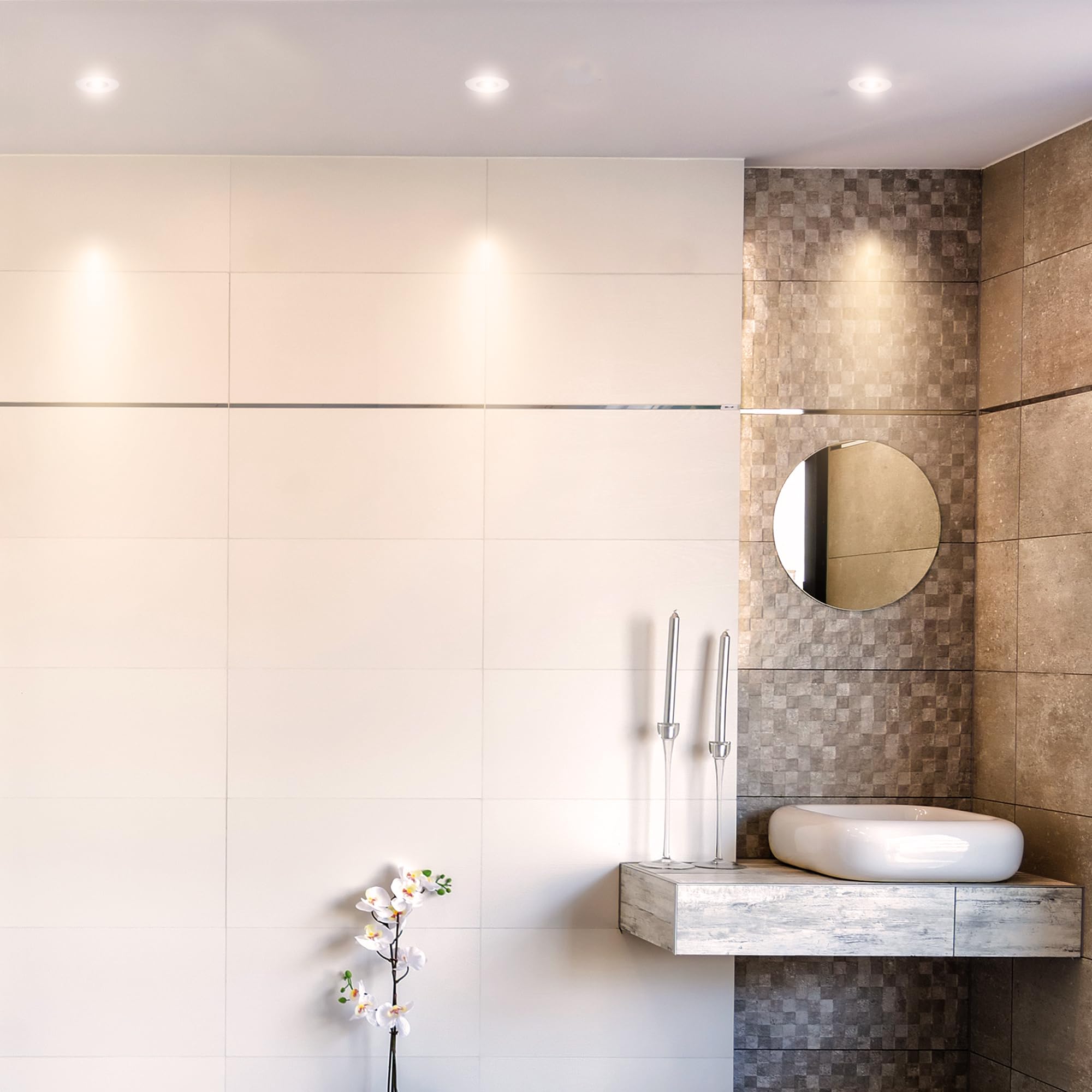 Linovum ETAWA - Lámpara led empotrable (10 unidades, IP44, extraplana, incluye 5 W, luz blanca cálida, 230 V, 230 V, para baño, redonda, 230 V