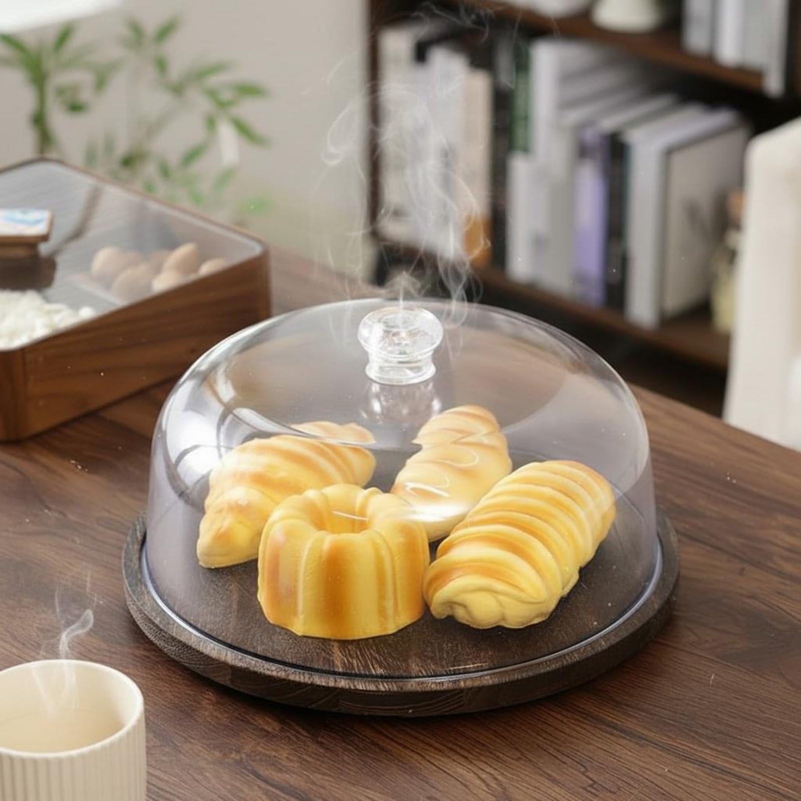 Alzata Trasparente per Torte Piatto Torta Vassoio Dessert Campana con Base in Legno Rotante E Cupola in Acrilico per Presentare Dolci E Antipasti, Stile 2