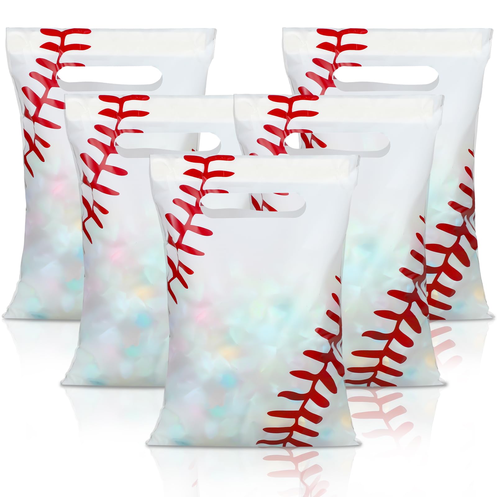 Yeaqee 50 Pieces Baseball Gift Bags with Handle Baseball Treat Cellophane Bags Candy Party Favors for Team Birthday Decoration Gift Sport Themed Party Supplies, White